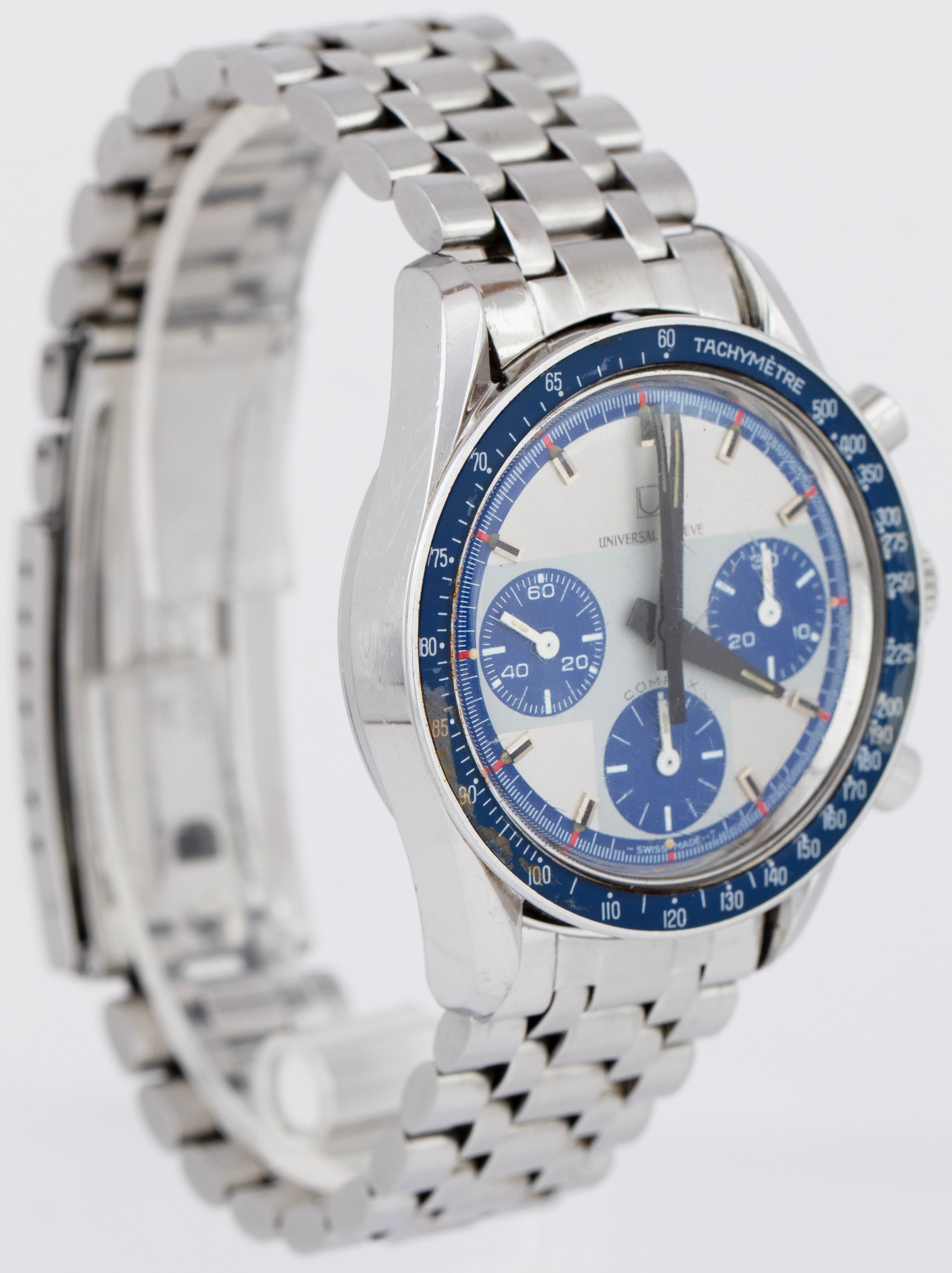 Universal Geneve Compax Nina Rindt Blue Stainless Steel 36mm Watch 885