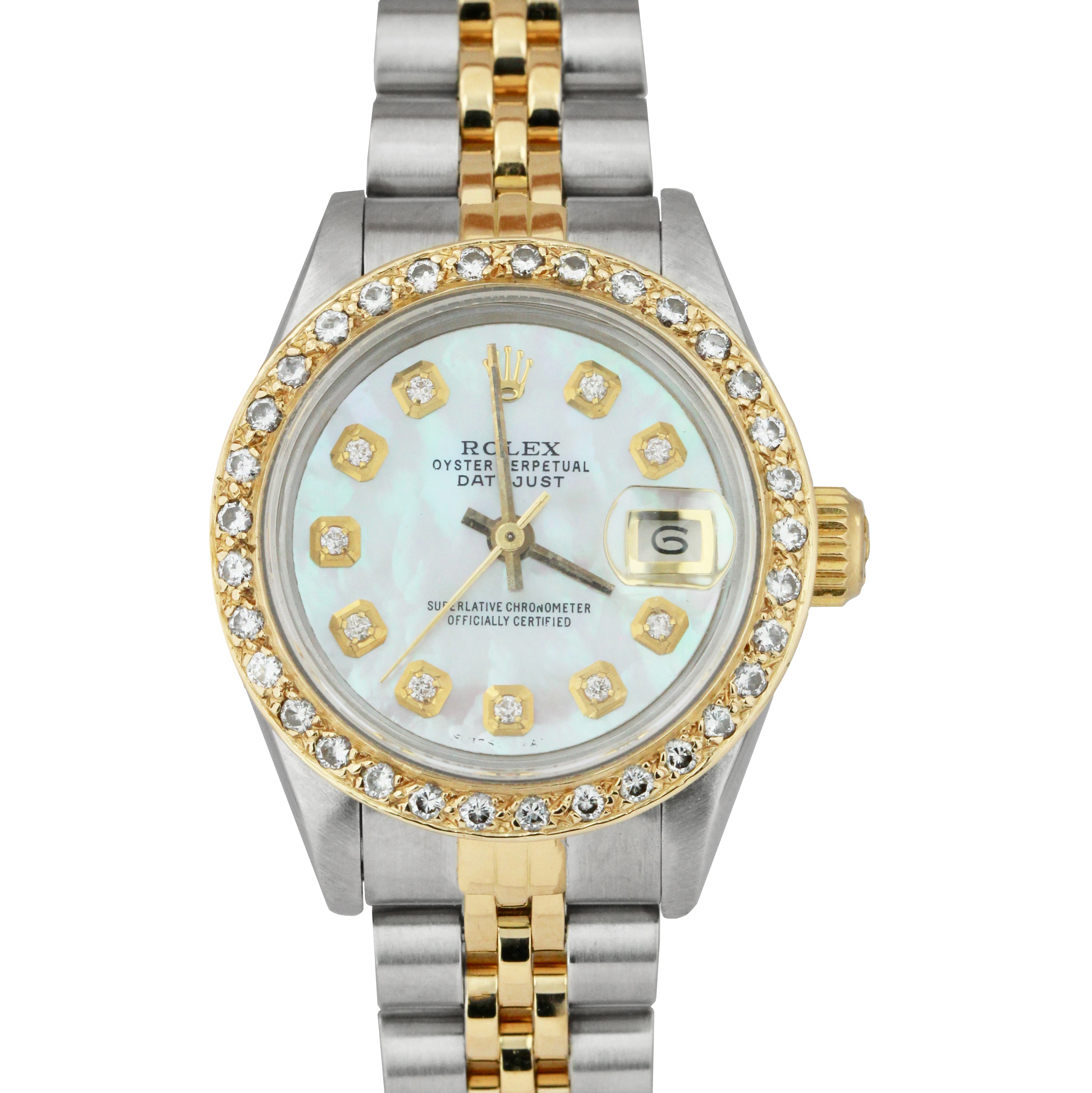 Rolex DateJust Two-Tone Gold 26mm White MOP Diamond Bezel Jubilee Watch 69173