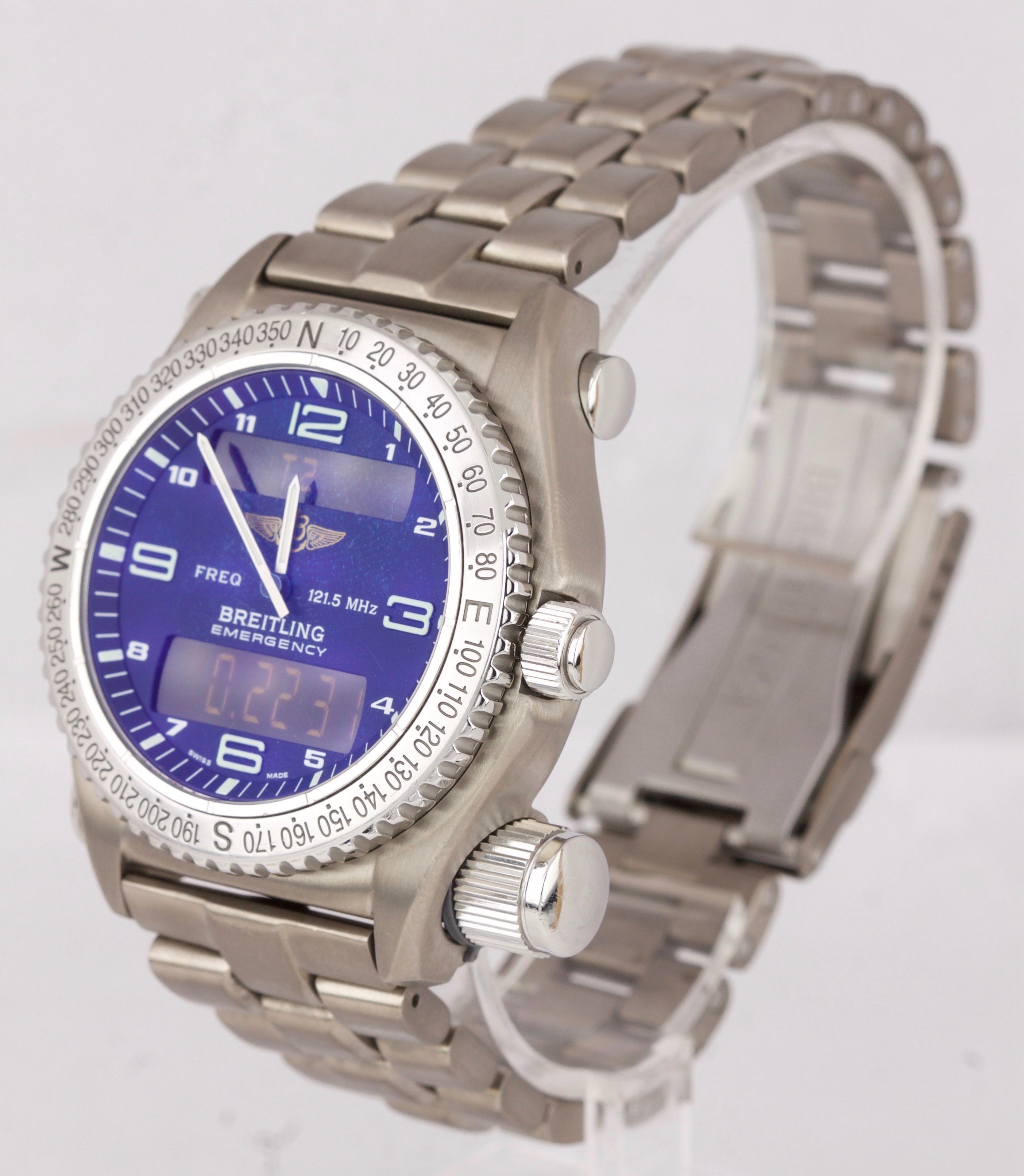 Men's Breitling Emergency Mission Titanium E56121 BLUE 43mm Quartz Watch E56321