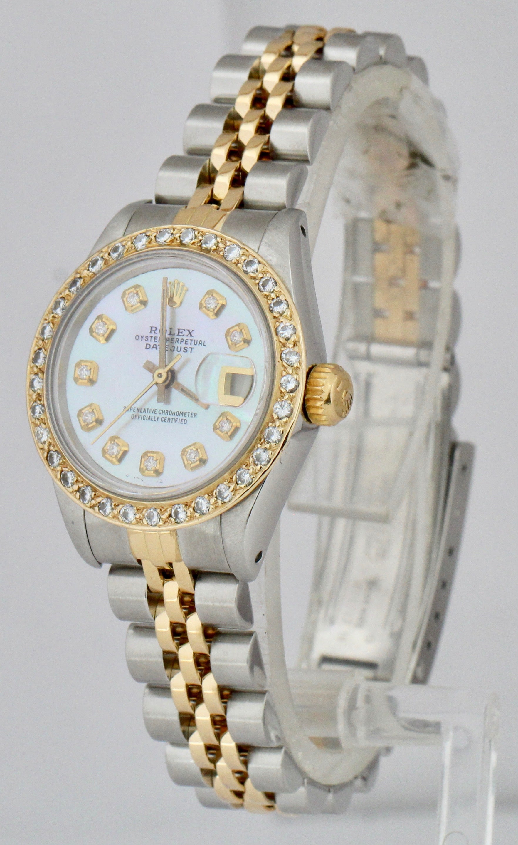 Rolex DateJust Two-Tone Gold 26mm White MOP Diamond Bezel Jubilee Watch 69173