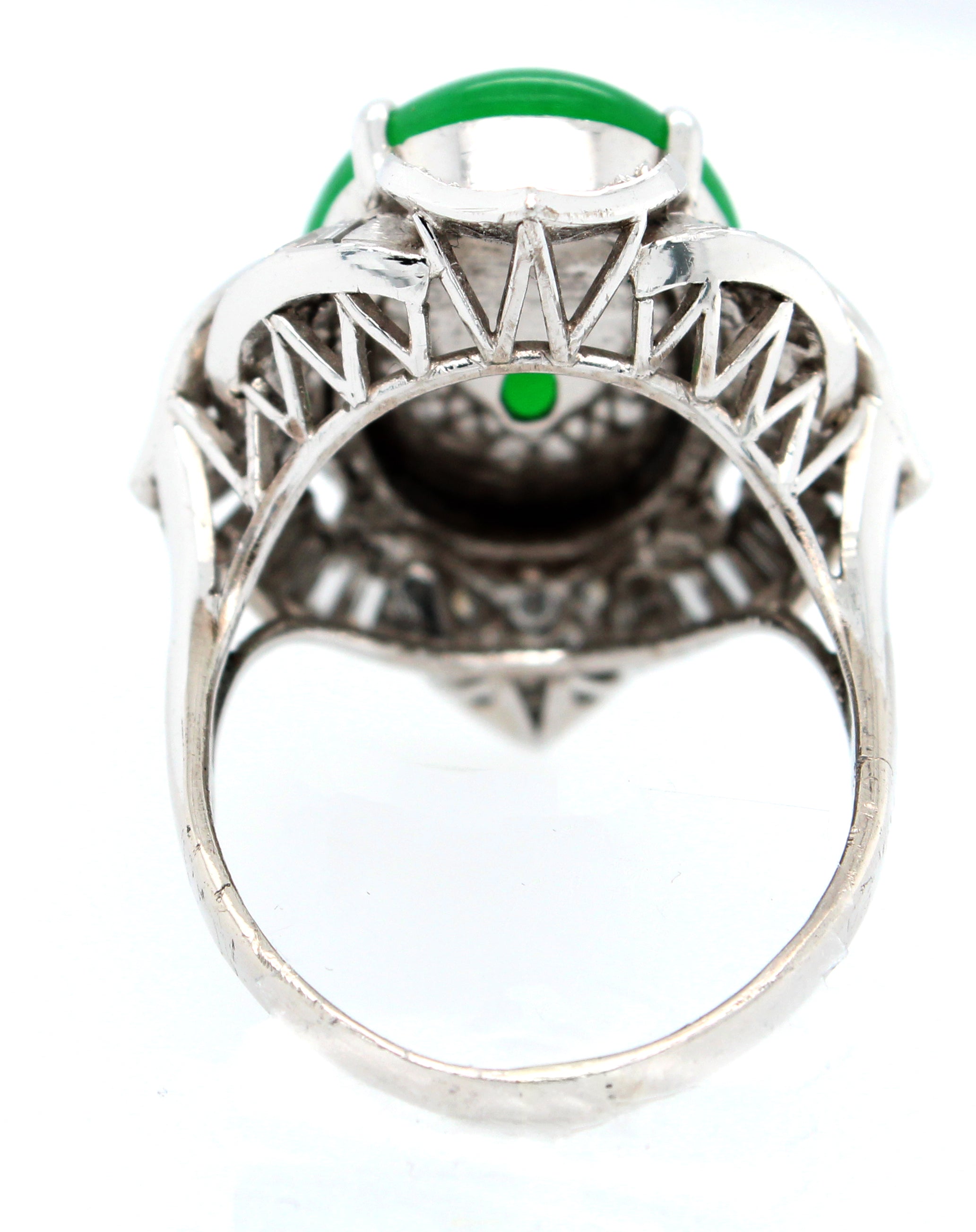 GIA 7.90ct Jadeiete Jade & Diamond Cocktail Ring in 14k White Gold | Size 6.75