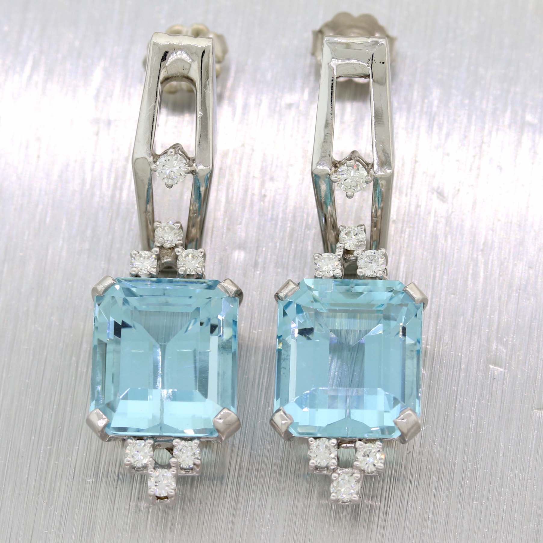 Ladies 14k White Gold 14.80ctw Aquamarine Diamond Cocktail Drop Dangle Earrings