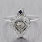 1930's Antique Art Deco 14k White Gold 0.17ctw Diamond & Sapphire Ring
