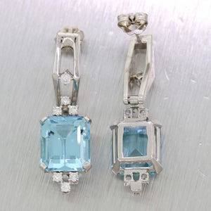 Ladies 14k White Gold 14.80ctw Aquamarine Diamond Cocktail Drop Dangle Earrings
