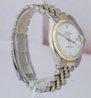 Rolex DateJust 36mm Two-Tone Yellow Gold Steel White Roman Jubilee Watch 1601