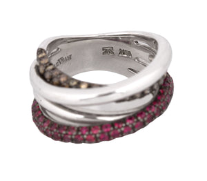 LeVian 14K White Gold Pink Sapphire Chocolate Diamond Multi-Band Cocktail Ring