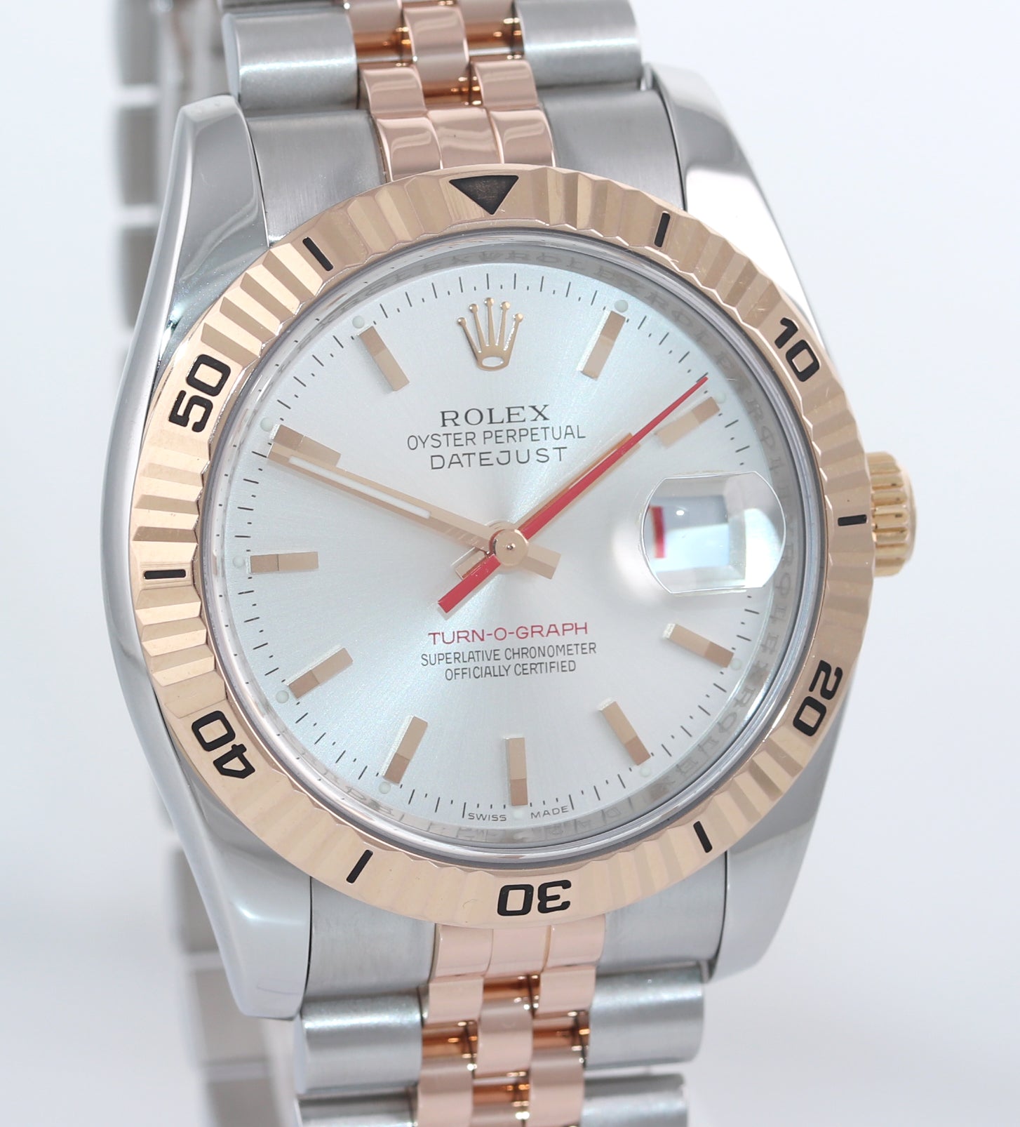 Rolex DateJust Turn-O-Graph 116261 Rose Gold Two Tone Silver 36mm Jubilee Watch