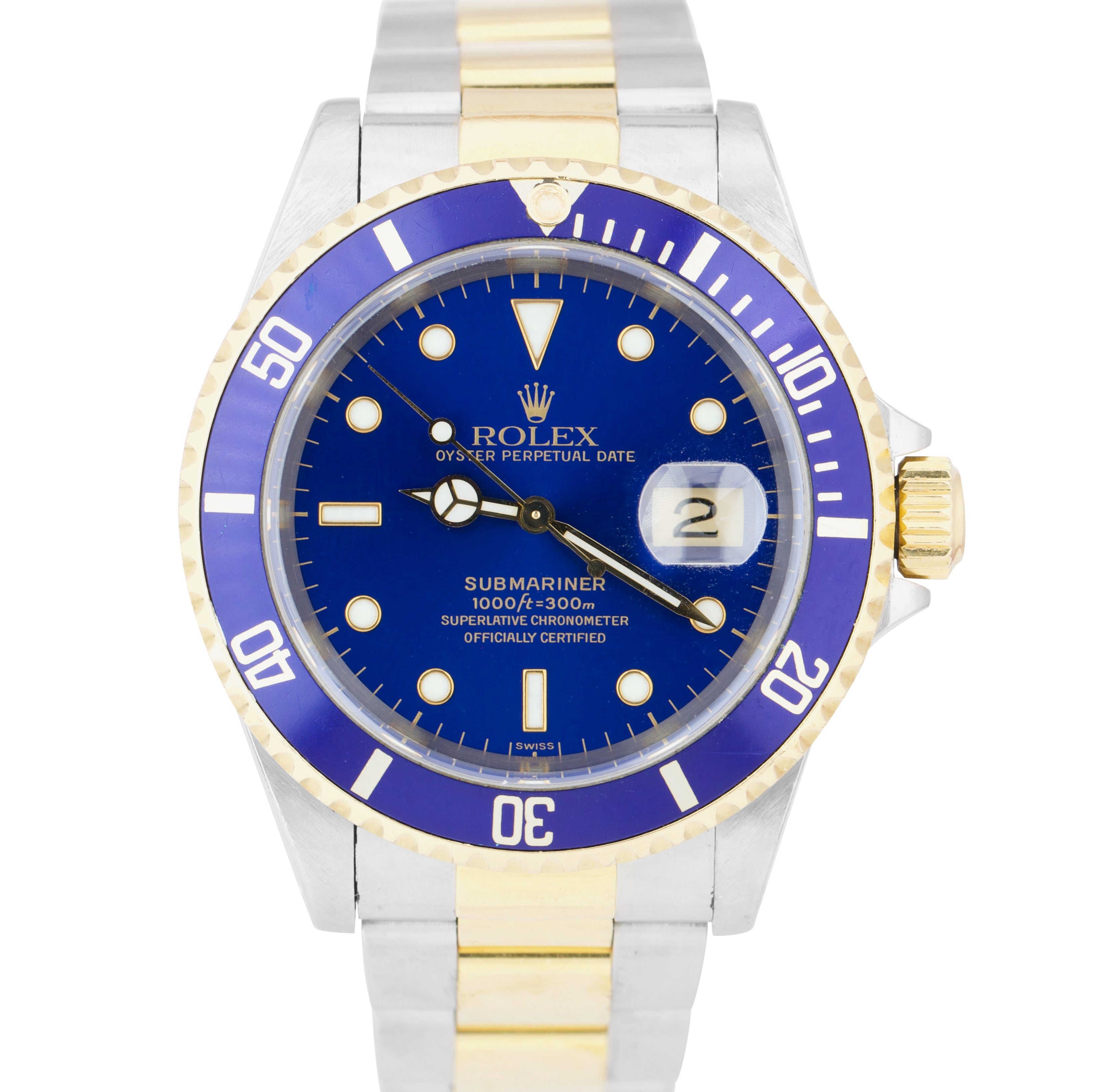 Rolex Submariner Date SWISS ONLY A SERIES Steel Gold Blue 40mm Dive Watch 16613