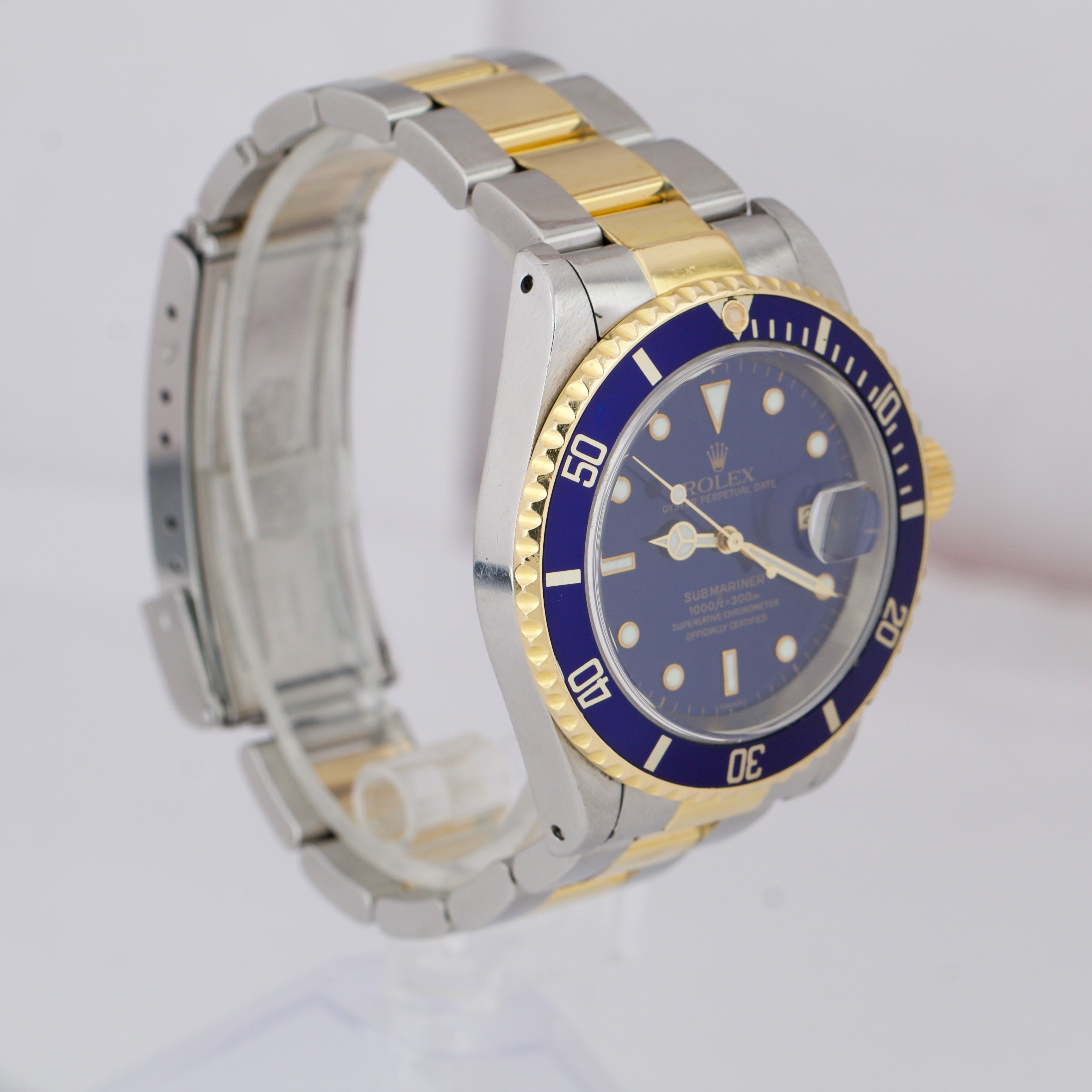 Rolex Submariner Date SWISS ONLY A SERIES Steel Gold Blue 40mm Dive Watch 16613