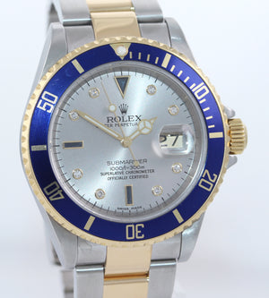 2006 Rolex Submariner 16613 SERTI DIAMOND Two Tone 18k Gold Watch Gold Buckle
