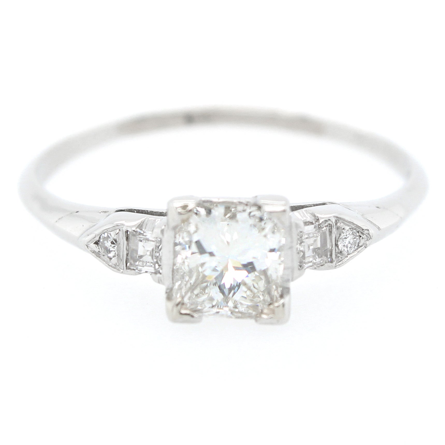 Antique 0.60ctw Diamond Square Engagement Ring in Platinum | Size 5.50