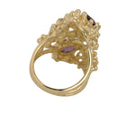 Women's Modernist Estate 14K Yellow Gold Amethyst Diamond Cluster Cocktail Ring