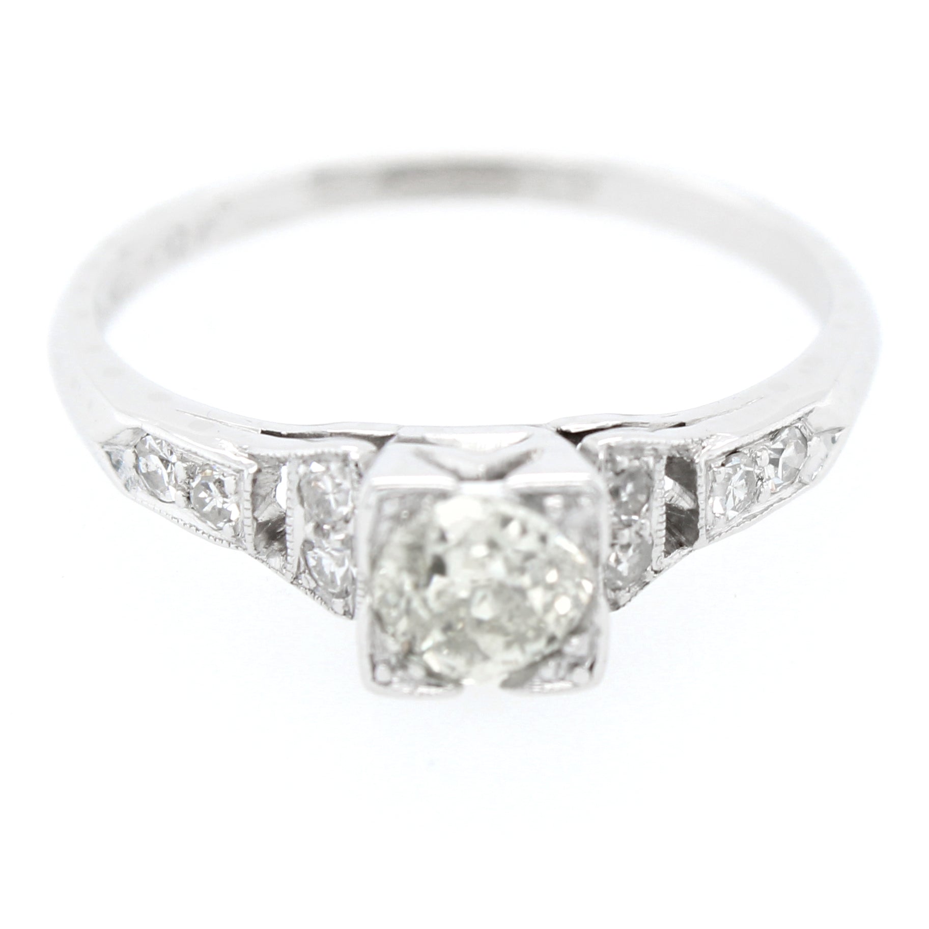 Antique 0.65ctw Diamond Cathedral Set Engagement Ring in Platinum | Size 5.50