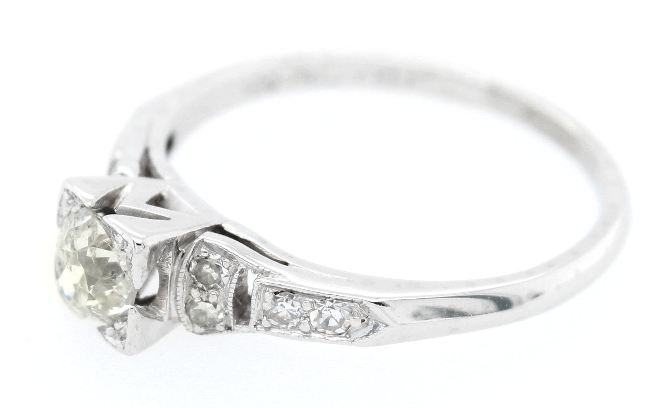 Antique 0.65ctw Diamond Cathedral Set Engagement Ring in Platinum | Size 5.50