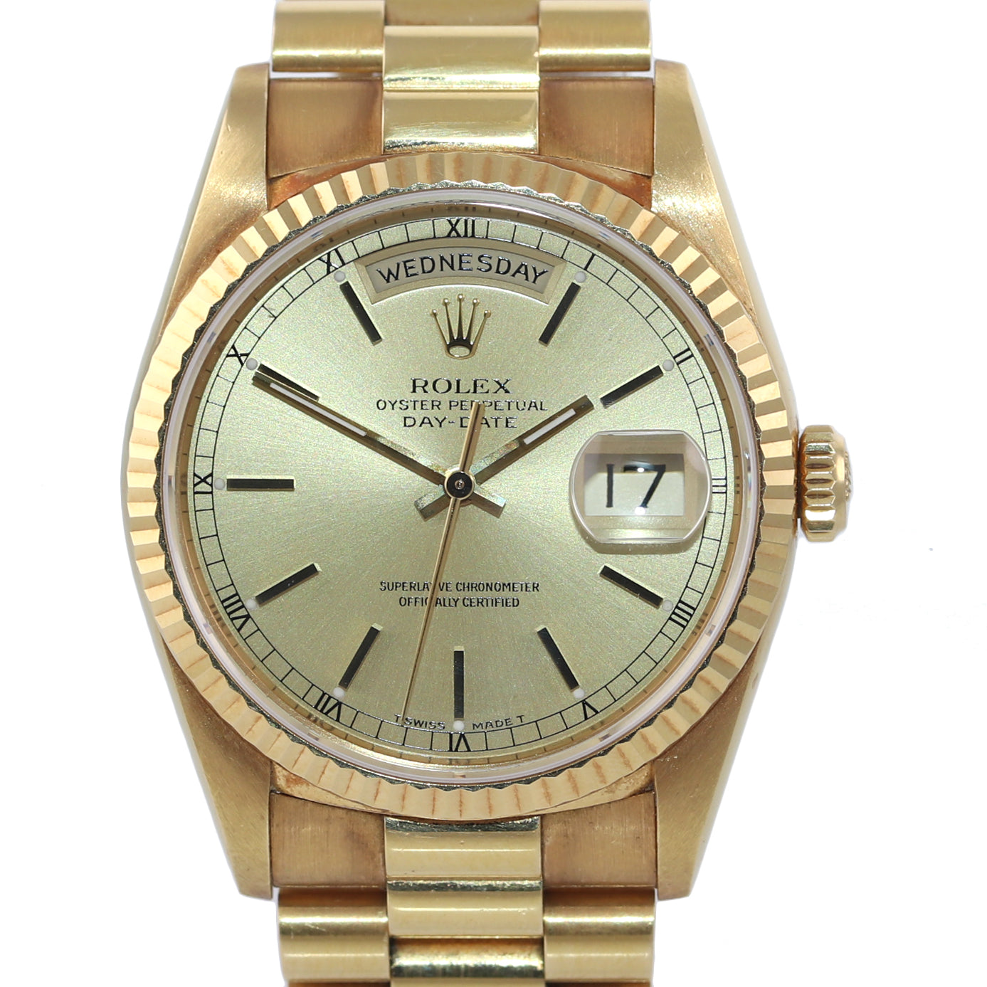 UNPOLISHED Rolex President 36mm Champagne Double Quick Gold Watch 18238 Patina