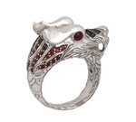 John Hardy Unisex 925 Sterling Silver Ruby Pink Sapphire Naga Dragon Head Ring