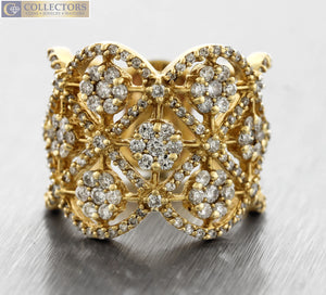 Lovely Ladies Effy 14K Yellow Gold 1.71ctw Cluster Diamond Floral Band Ring