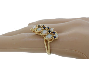 Vintage 14k Solid Yellow Gold 2ctw Opal and Sapphire Cocktail Ring