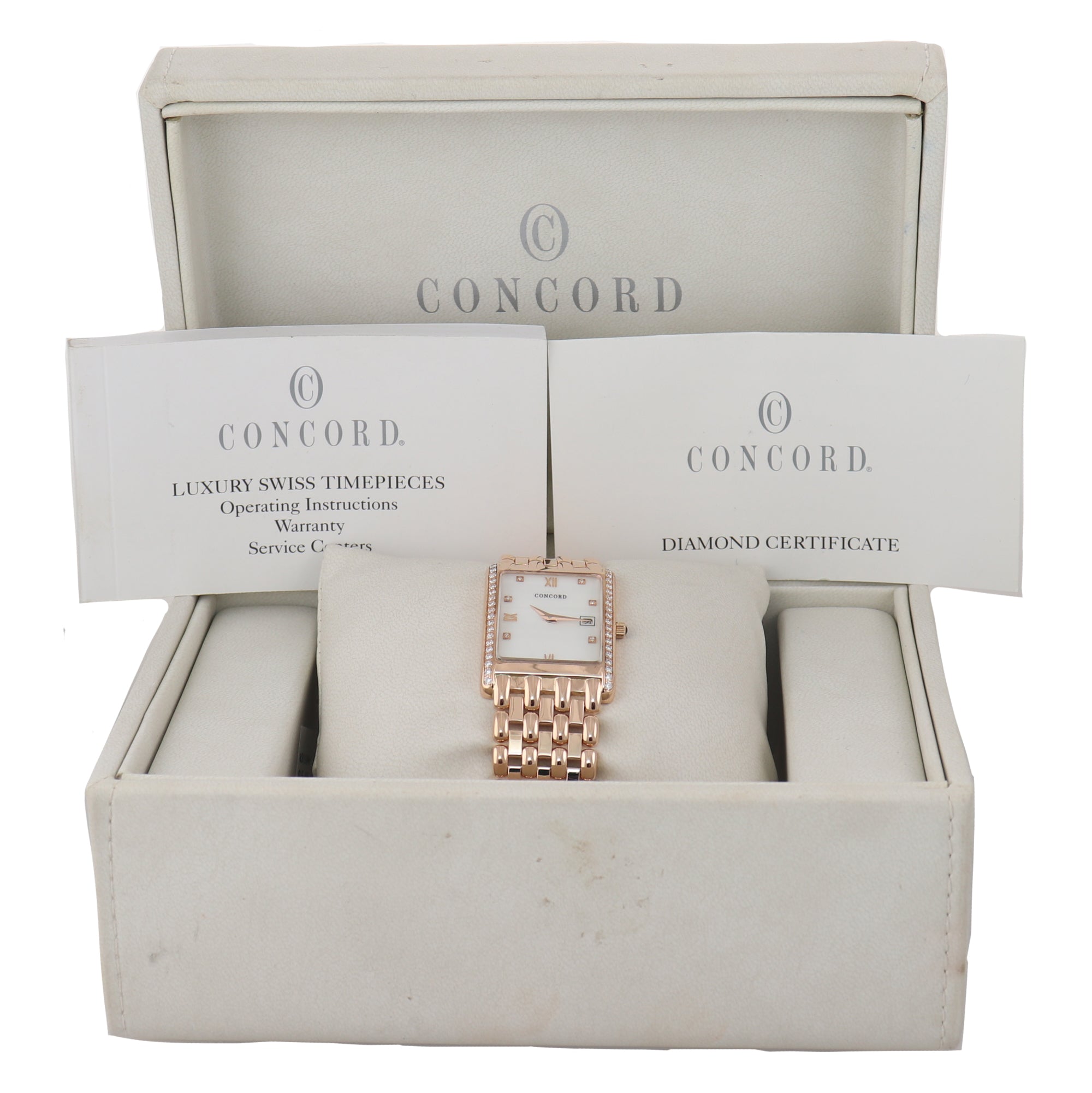 Concord Veneto 18k Rose Gold Diamond 52-46-1441 MOP Quartz 25mm Watch Box Papers
