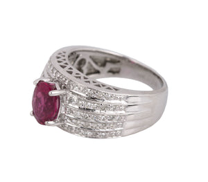 Women's Modern 14K White Gold 2.17ctw Pink Rhodolite Diamond Cocktail Ring