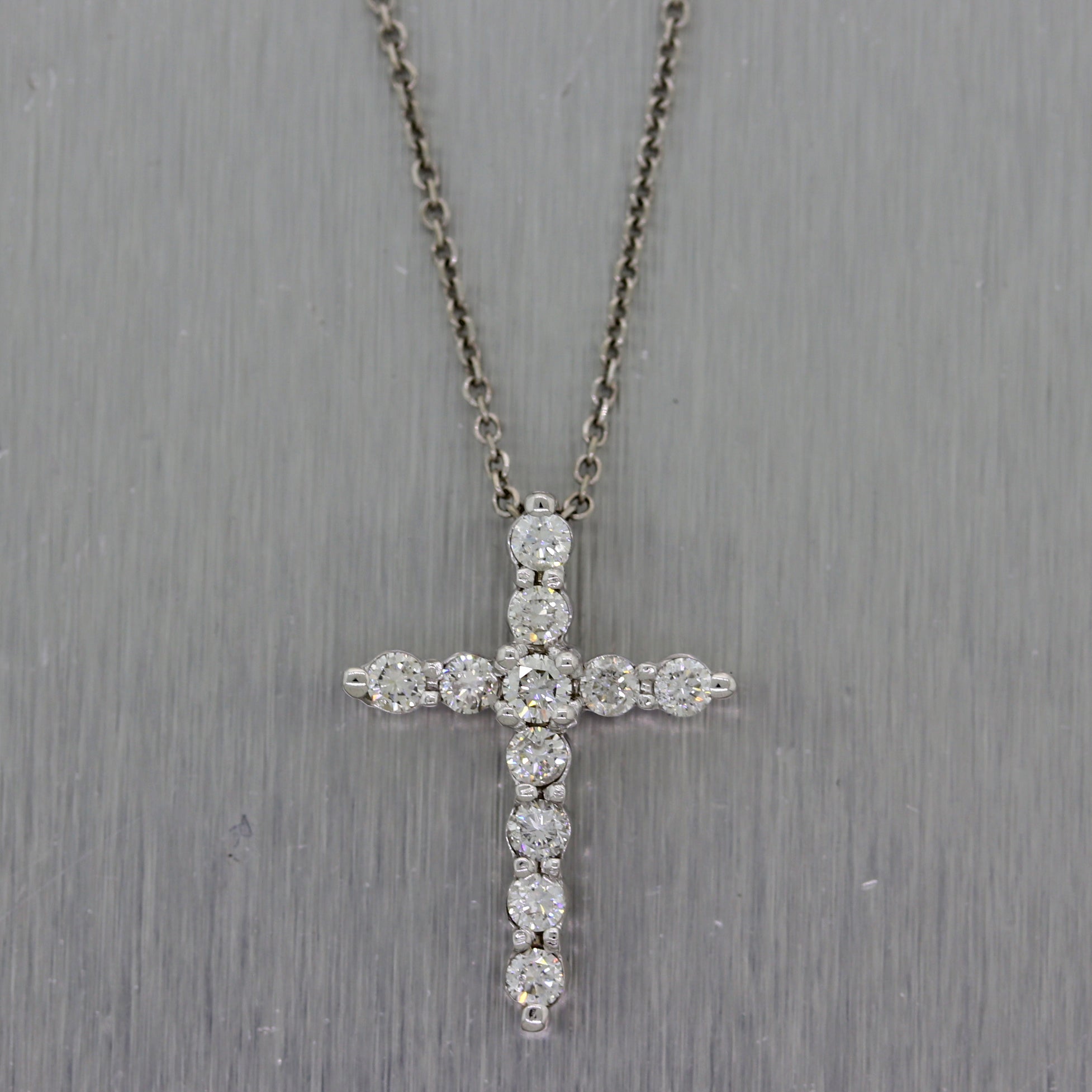 Modern 14k White Gold 0.60ctw Diamond Cross 16" Necklace