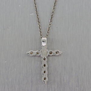 Modern 14k White Gold 0.60ctw Diamond Cross 16" Necklace