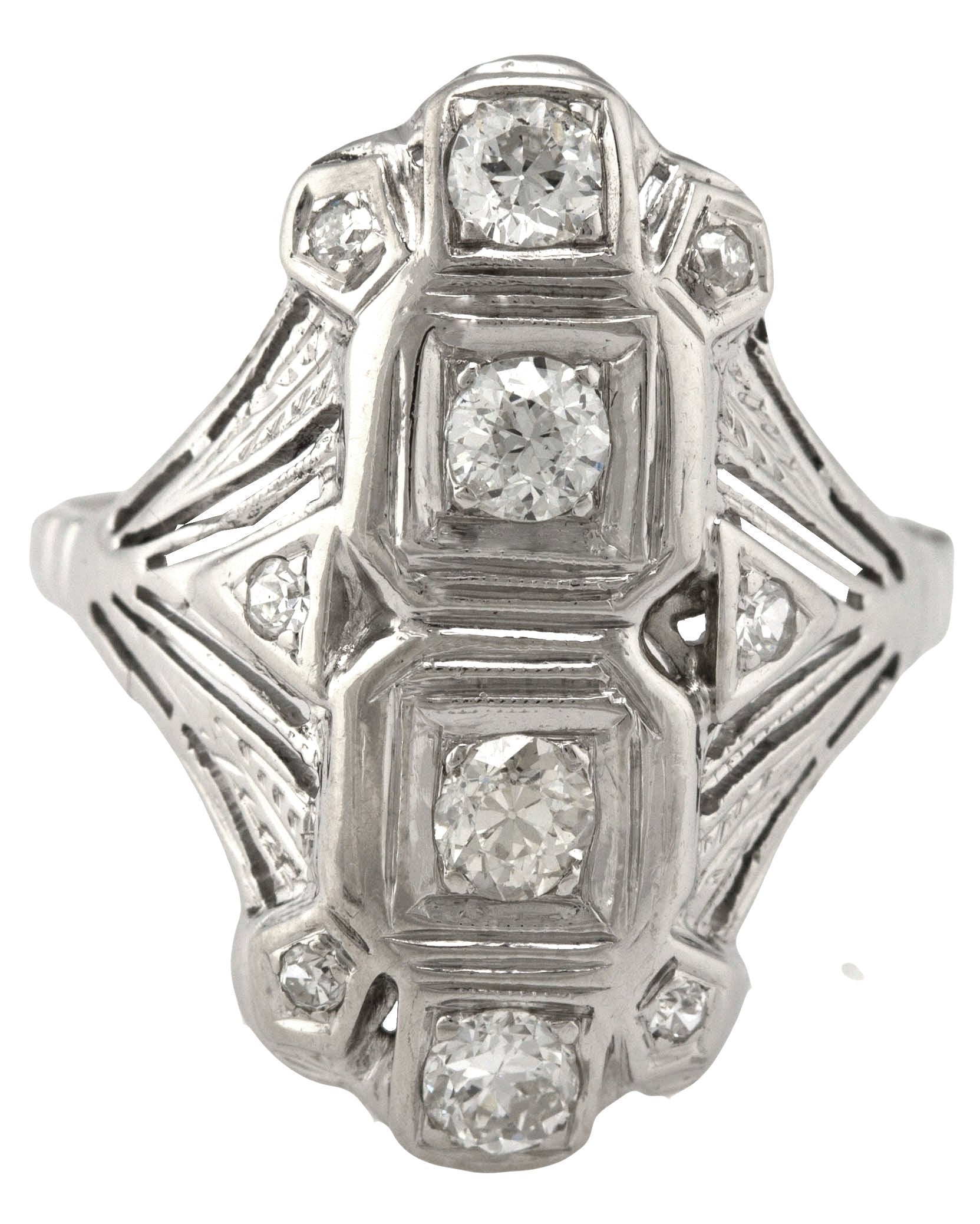 Ladies Antique Art Deco 14K White Gold 0.72ctw Diamond Cocktail Ring