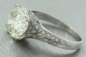 Ladies Art Deco Platinum 3.28ct Round Brilliant Diamond Engagement Ring GIA VVS2