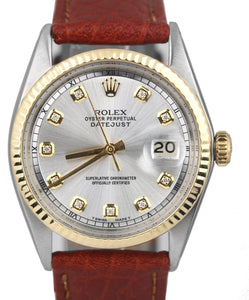 1970 Rolex DateJust 36mm Silver Diamond Pie-Pan Dial 18K Gold Bezel 1601 Watch
