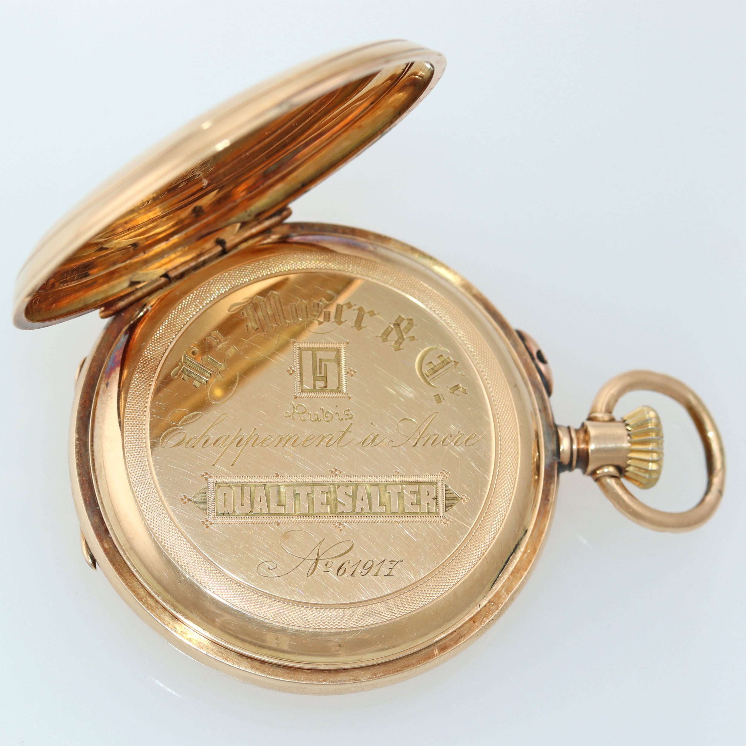 Antique H. Moser & Cie Solid 14k Yellow Gold White Roman Hunter Pocket Watch