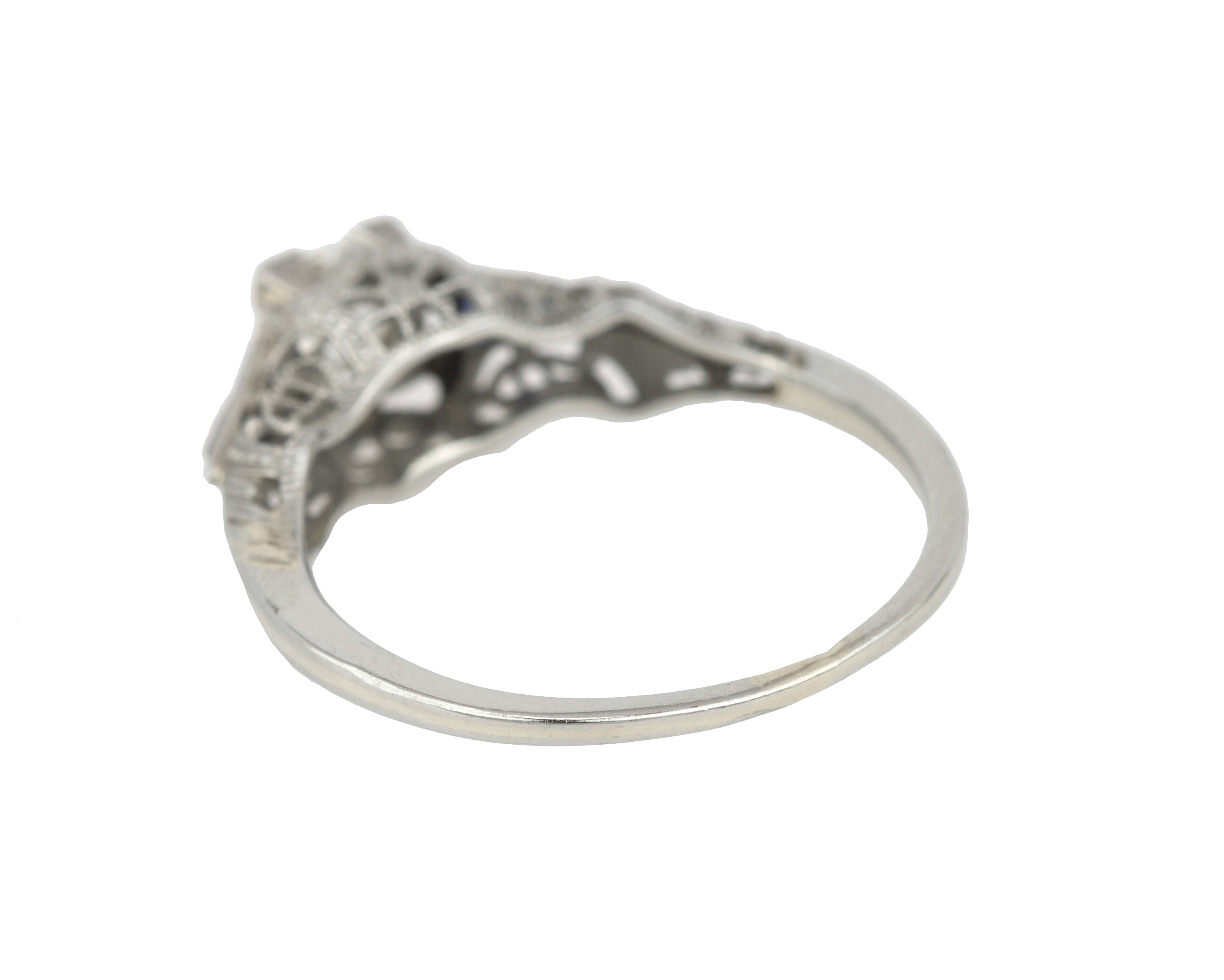 Art Deco 14K White Gold 0.33CT Solitaire Diamond Sapphire Engagement Ring