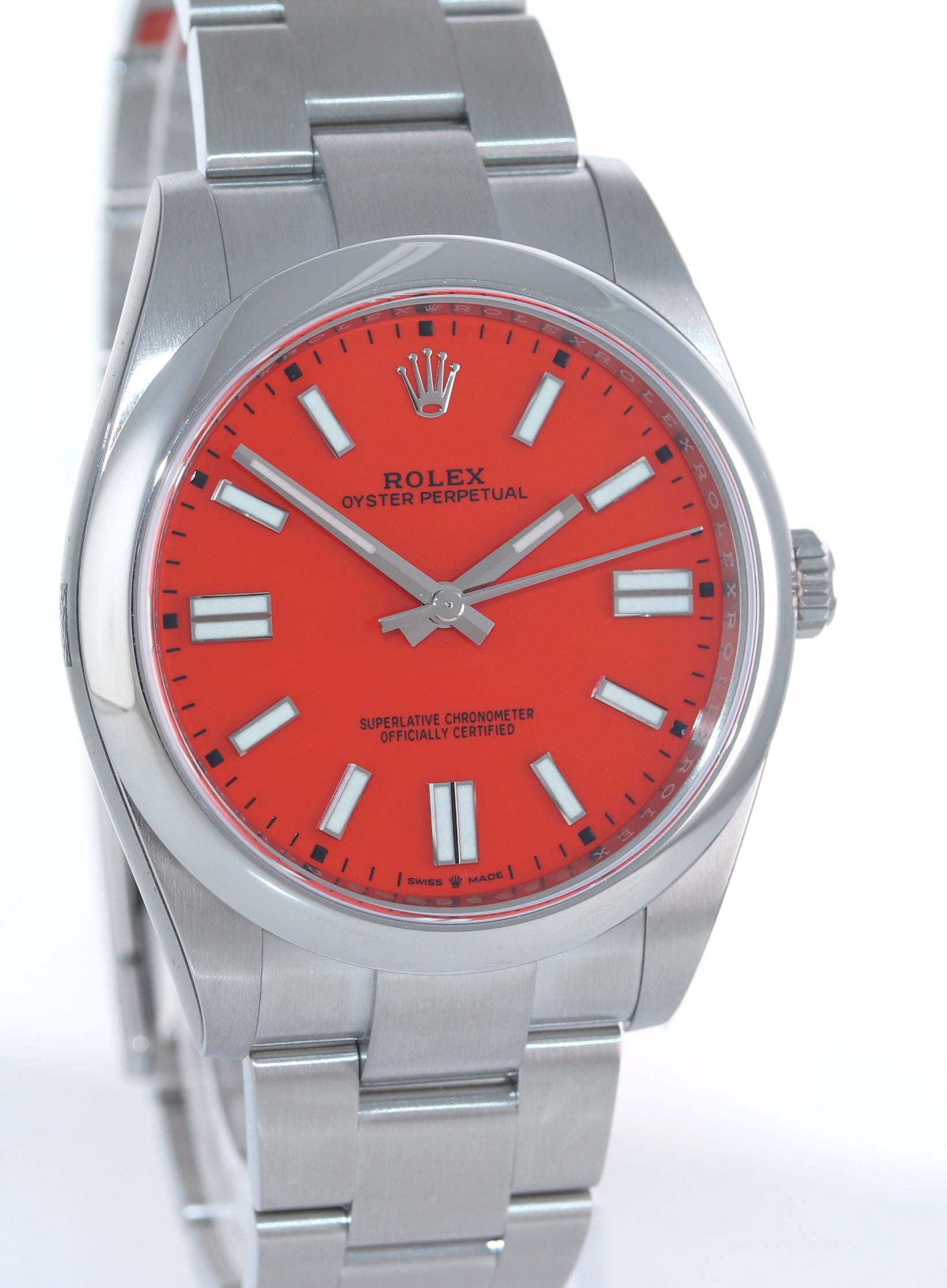 STICKERS NEW 2021 PAPERS Rolex Oyster Perpetual 41mm Coral Red Watch 124300 Box