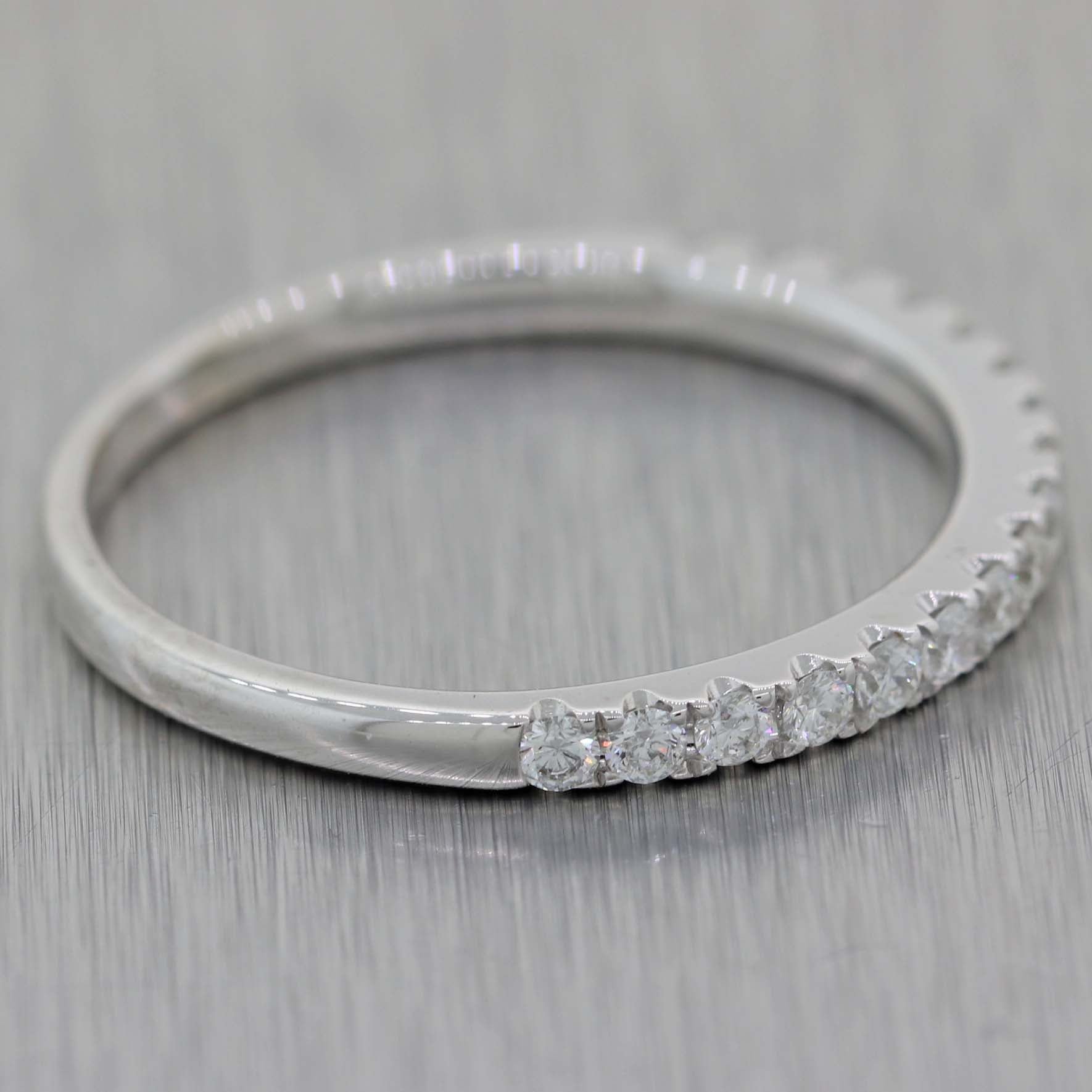 14K White Gold .17ctw Round Cut Diamond 2mm Stackable Wedding Band Ring