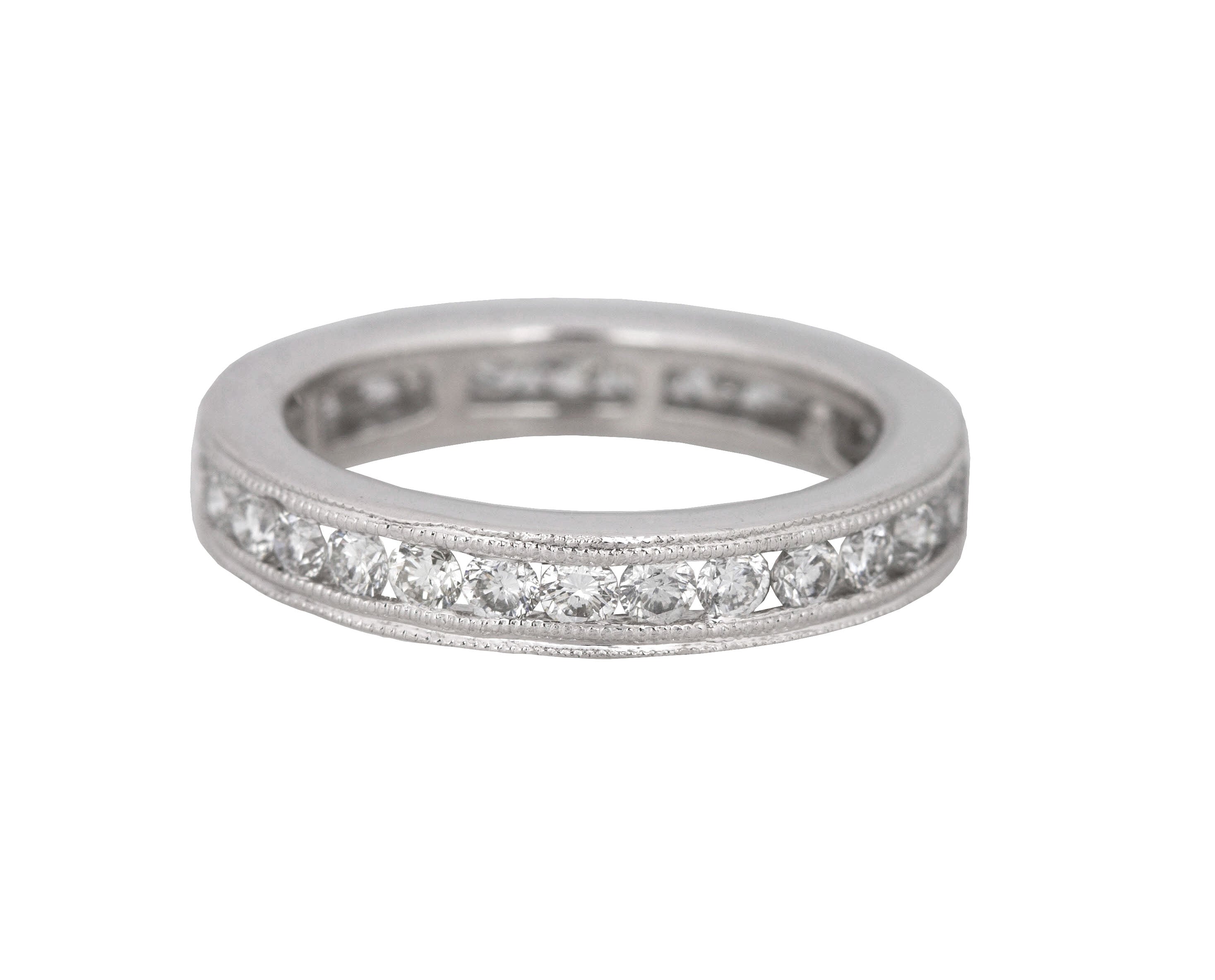 Ladies PLAT 0.90ctw Channel Set Diamond 3mm Eternity Milgrain Wedding Band Ring