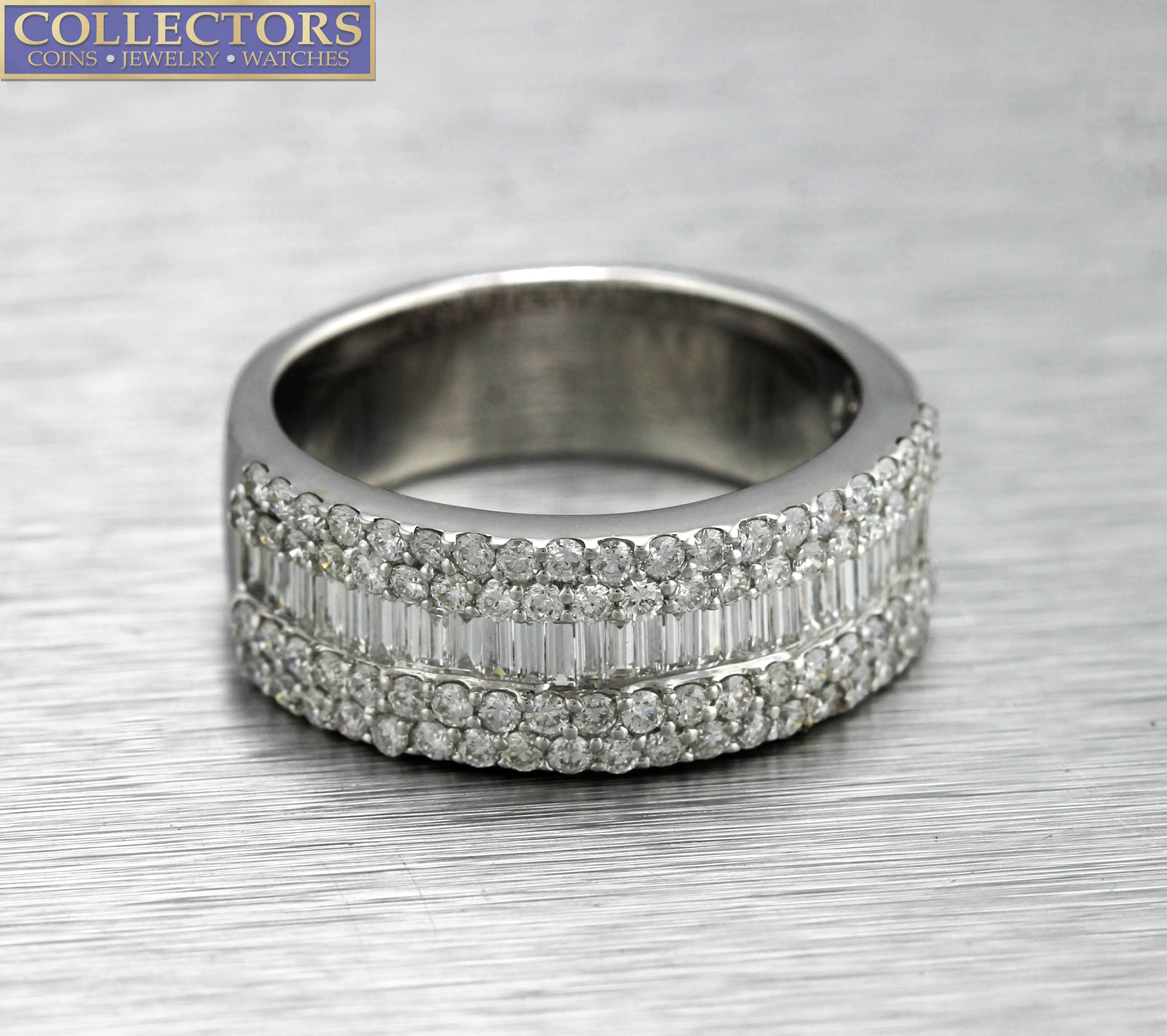 Ladies Sparkling Estate 18K White Gold 1.27ctw Baguette Cut Diamond Band Ring