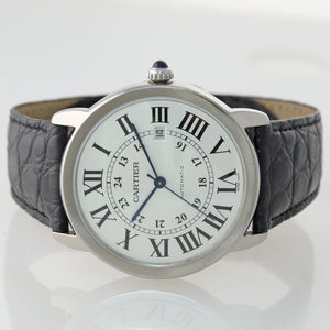Cartier Ronde Solo Steel 3517 42mm XL Automatic Date Silver Roman Watch Papers