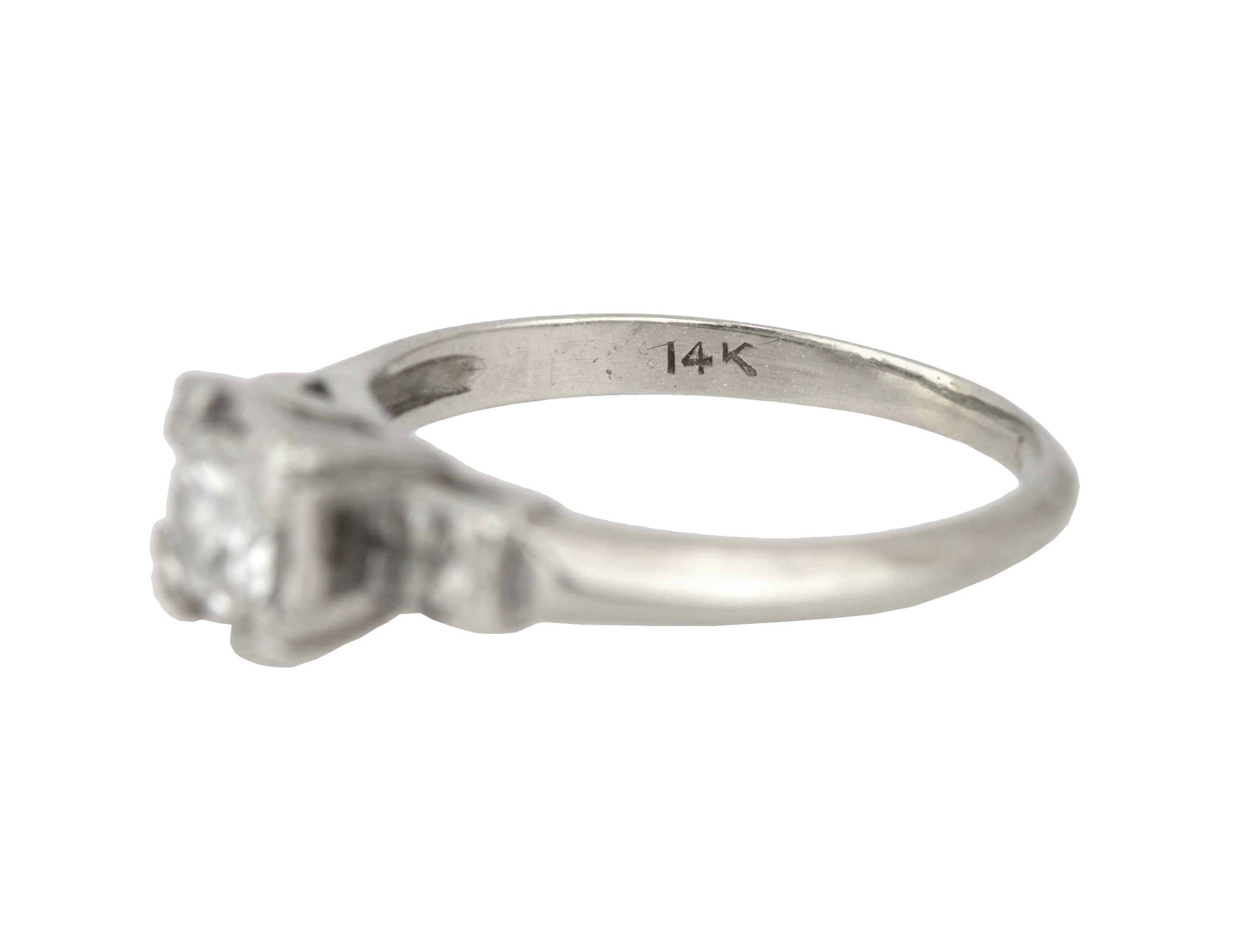 1940's Antique Art Deco 14K White Gold 0.33ct Solitaire Diamond Engagement Ring