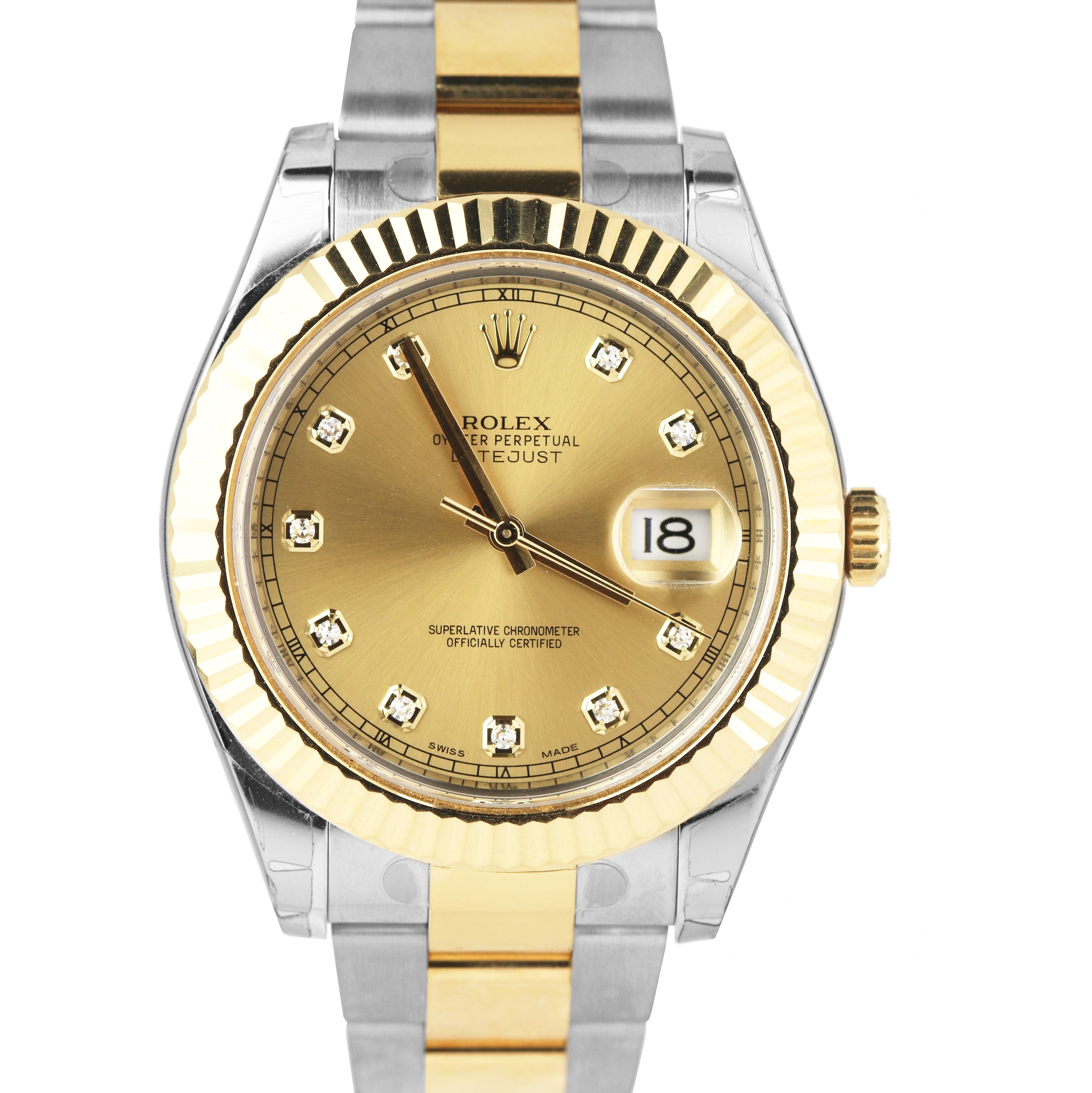 NOS Rolex Datejust II 2 Diamond Champagne 18K Two-Tone Gold 41mm Watch 116333
