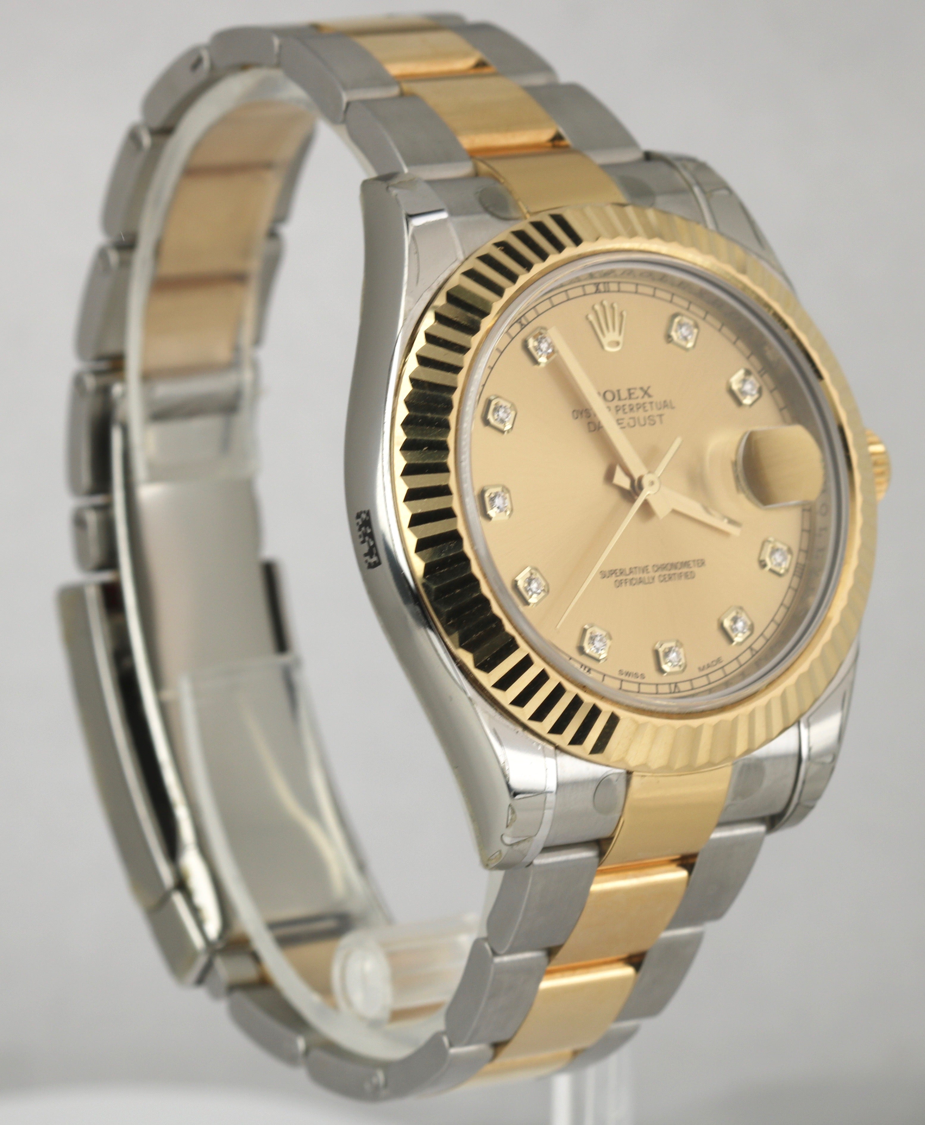 NOS Rolex Datejust II 2 Diamond Champagne 18K Two-Tone Gold 41mm Watch 116333