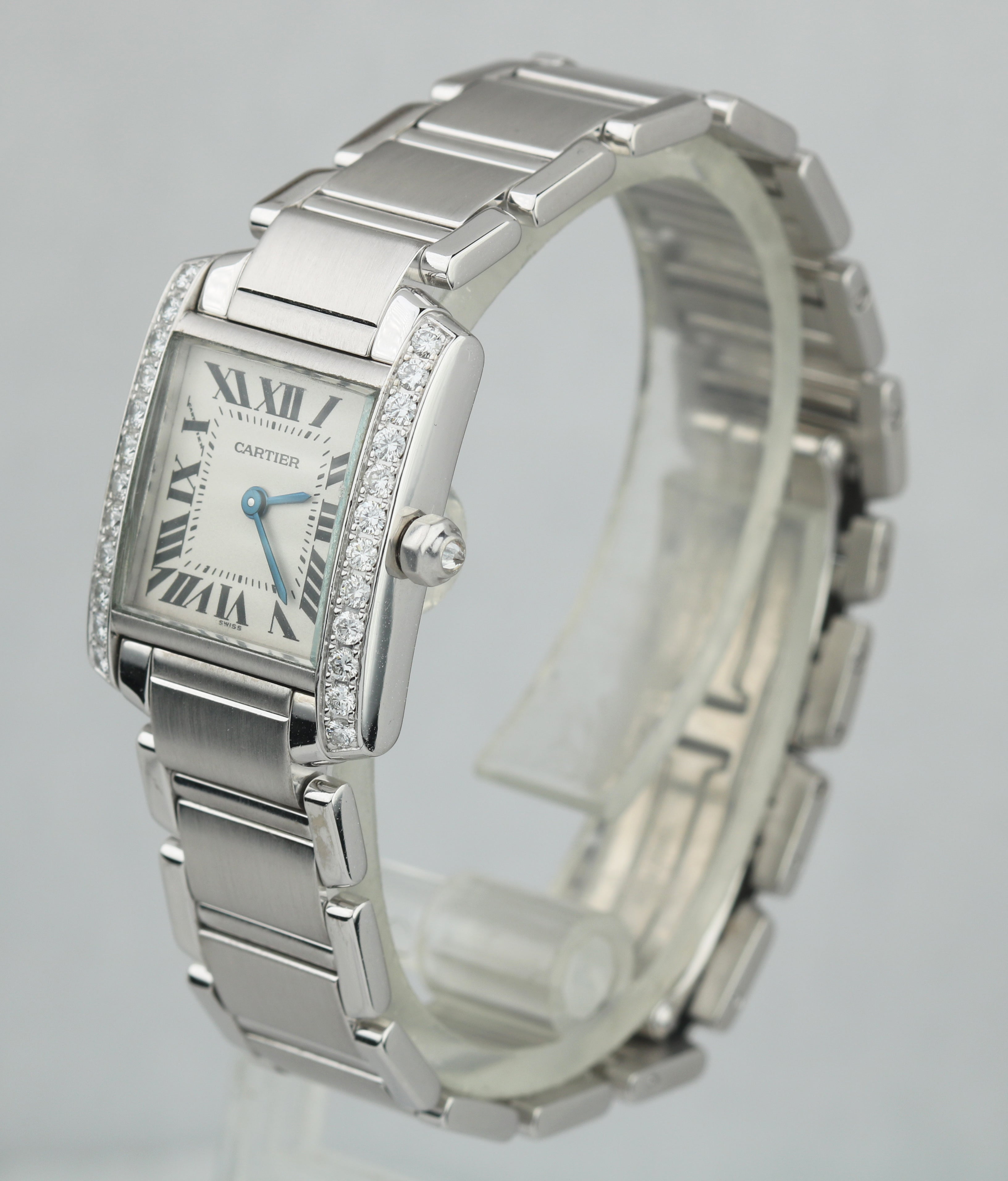 Ladies Cartier Tank Francaise Factory Diamond 18k White Gold Quartz Watch 2403