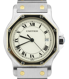 Cartier Santos De-Cartier Two-Tone Steel 18k Gold Date 29mm Quartz Watch 187902