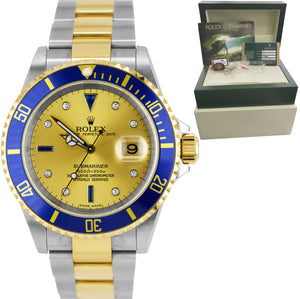 2008 Rolex Submariner Date REHAUT Champagne Sapphire Diamond Serti Watch 16613