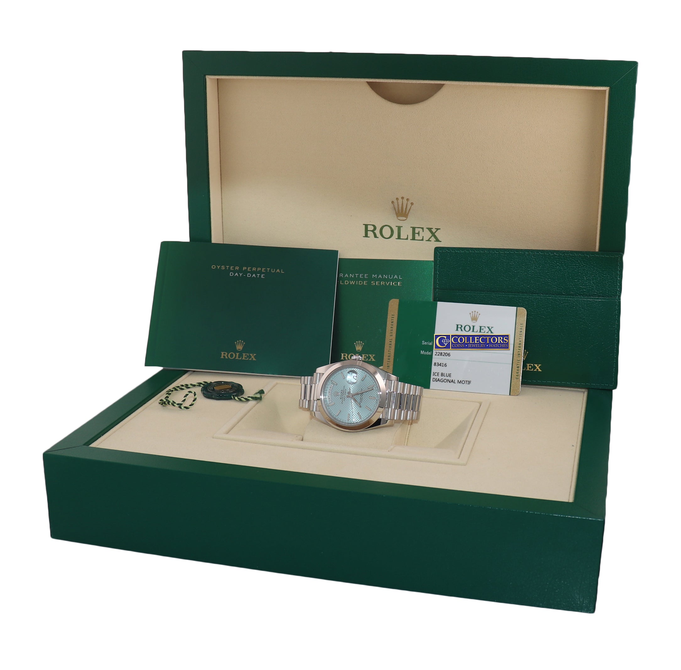 NEW 2019 PAPERS Rolex Platinum President Day Date Blue Motif 228206 Watch Box