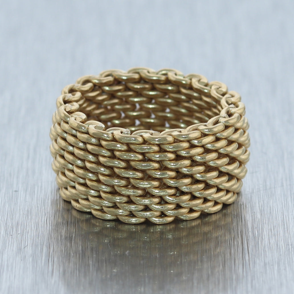 Tiffany & Co. Somerset Wide Mesh 18k Gold Ring Size 6 – Celebrity Owned