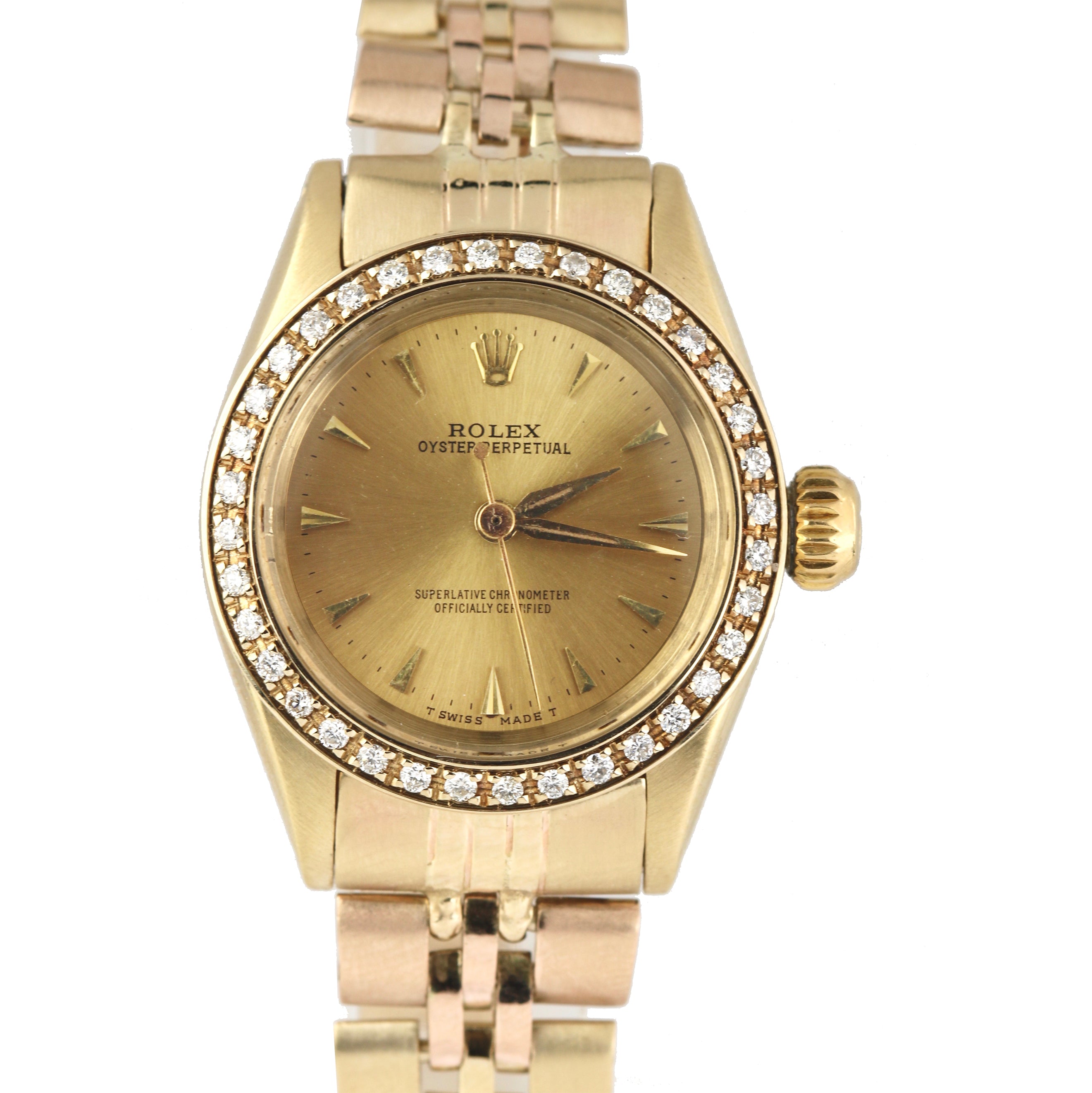 Ladies Rolex Oyster Perpetual 14k Gold 6619 26mm Diamond Watch