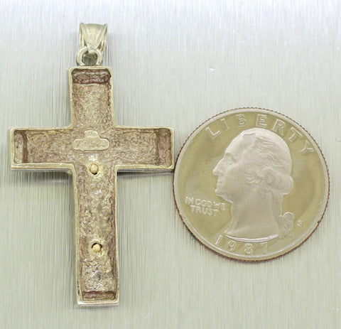 Vintage Estate 14k Solid Yellow Gold & Sterling Silver Cross Pendant