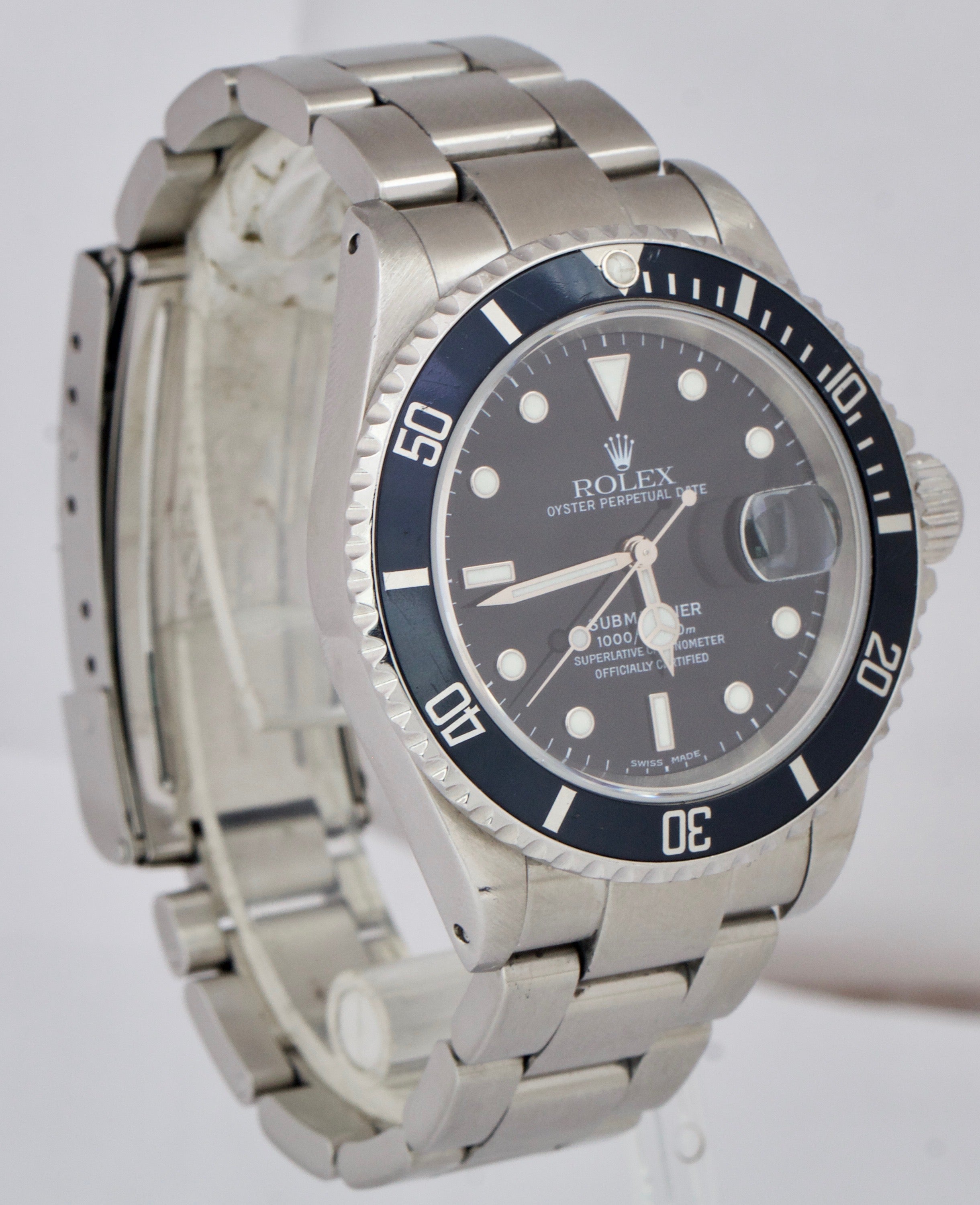 2003 Men's Rolex Submariner Date 16610 40mm Black Stainless Steel SEL Watch B+P