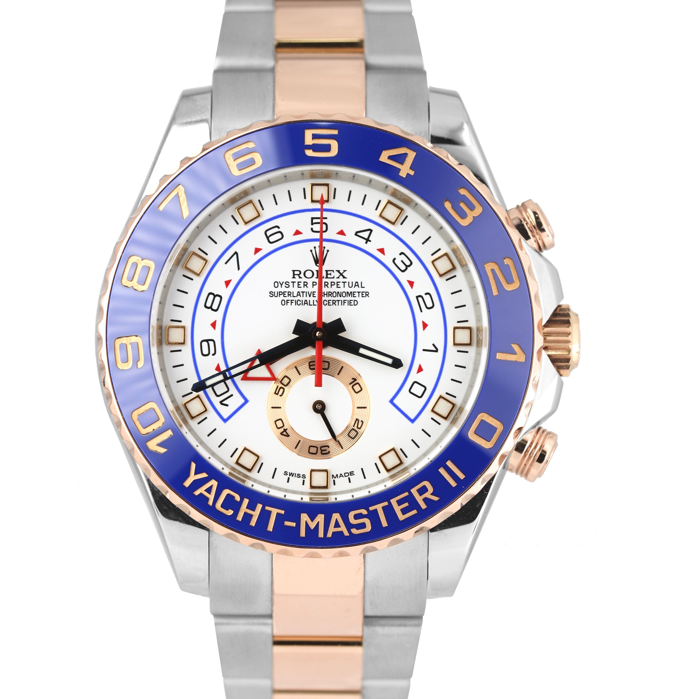 MINT Rolex Yacht-Master II 44mm Two-Tone Rose Gold Ceramic Stainless Watch 116681 B+P