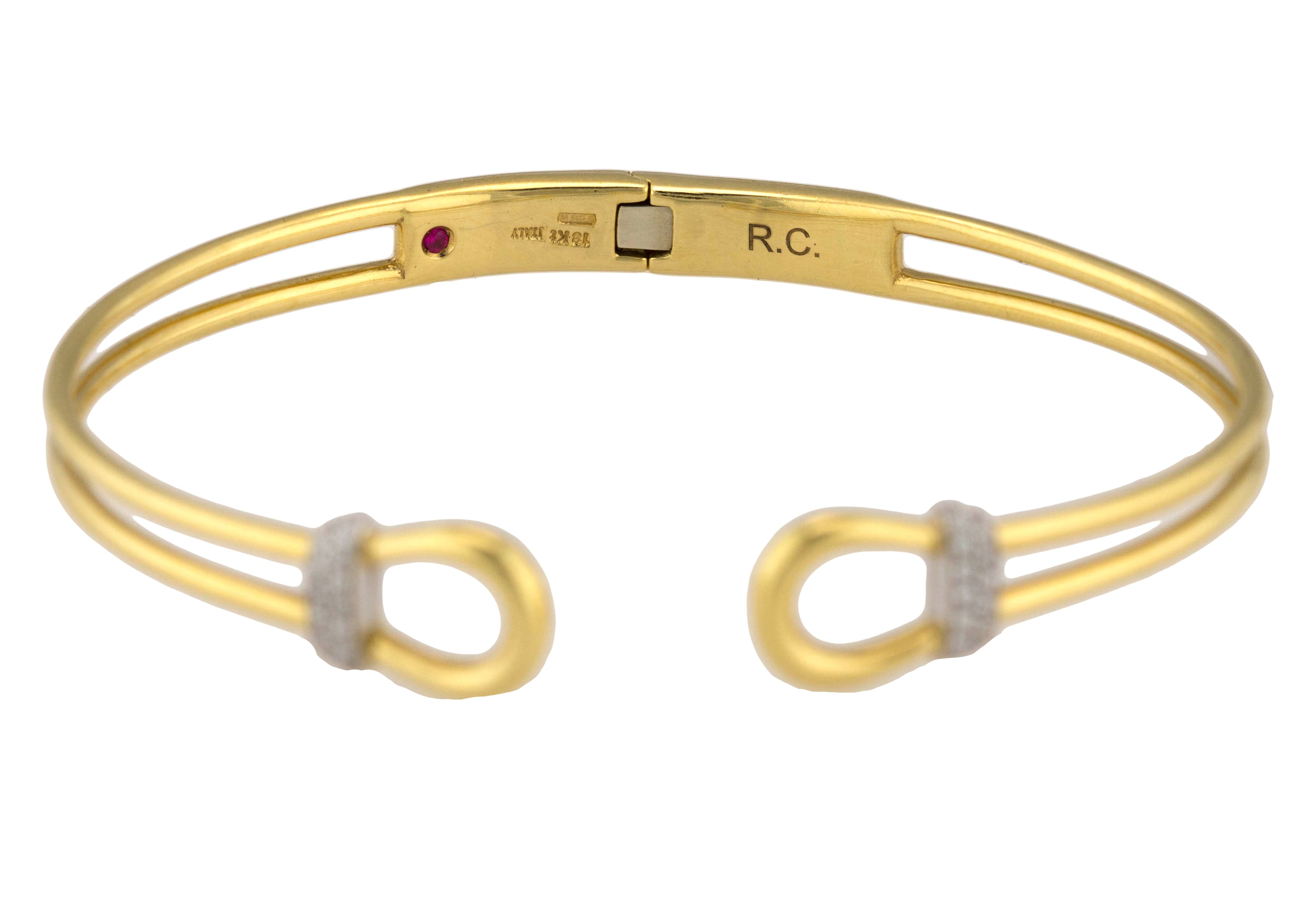 Roberto Coin 18K White Yellow Gold Classic Parisienne Diamond Open Cuff Bracelet