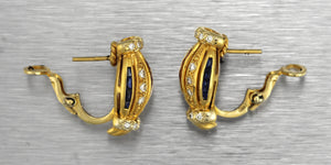 Vintage Portero 18K 750 Yellow Gold 0.68ctw Diamond Blue Pink Sapphire Earrings